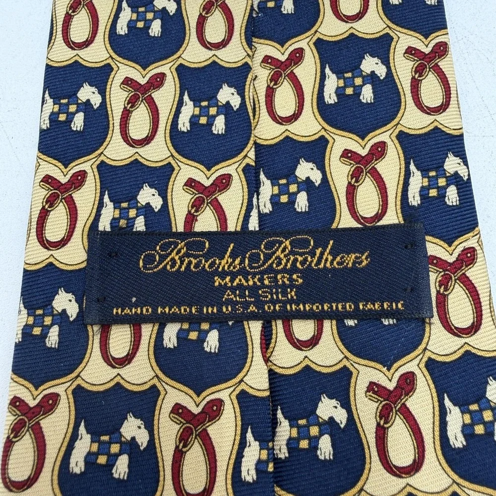 Brooks Brothers Makers Tie Mens Blue Silk Dog Equestrian Print Handmade USA